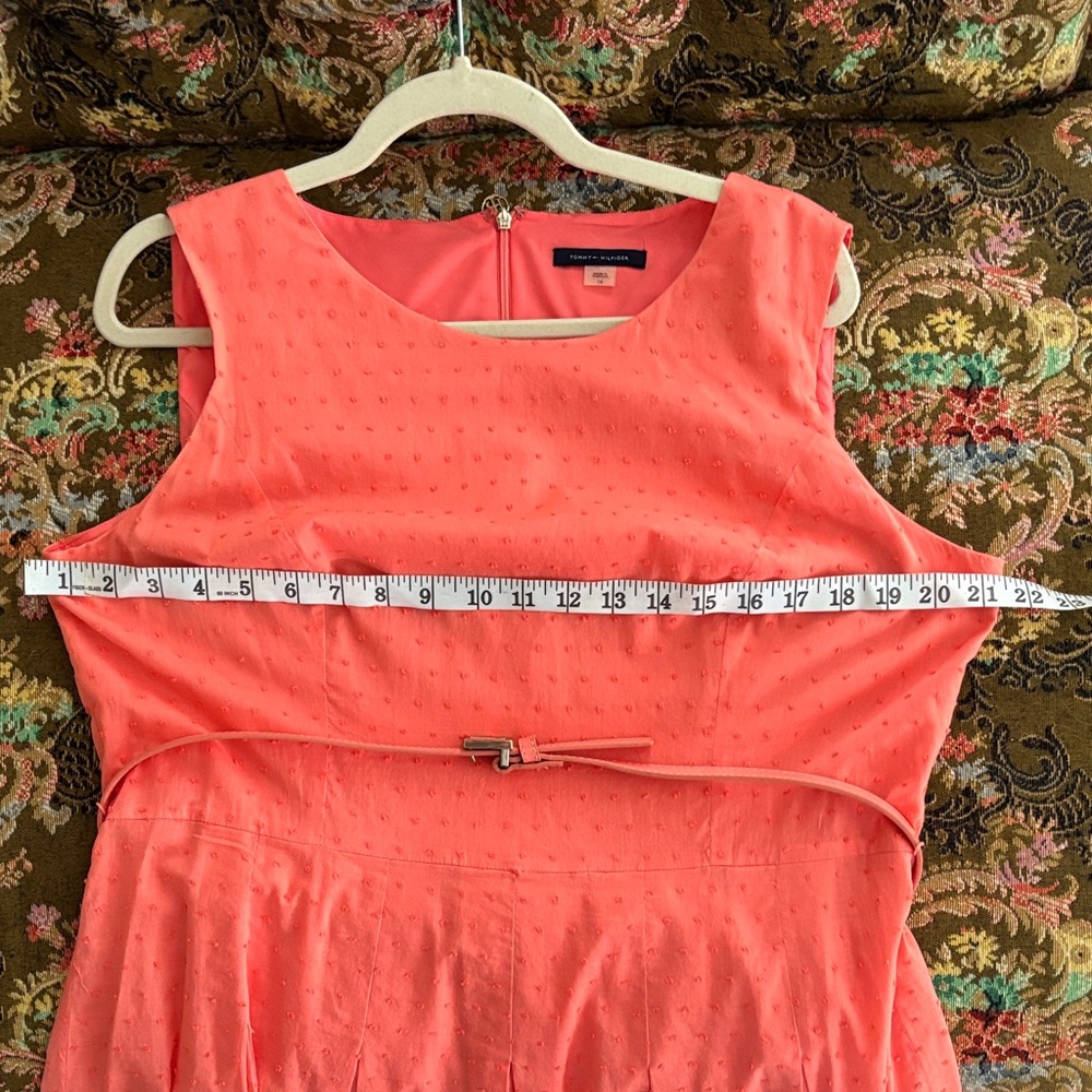 Tommy Hilfiger Vibrant textured coral,belted, Midi Dress, fully lined, size 16 - Picture 11 of 11